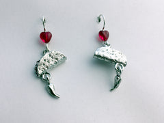 Pewter & Sterling Silver Taco with dangling chili pepper Earrings- food, tacos