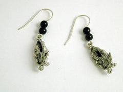 Pewter & sterling silver basset hound earrings-black onyx-dog, hounds, dogs