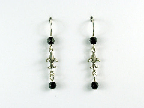 Sterling Small Fleur-de-lis dangle earrings-French, heraldry, lily, Glass, lys