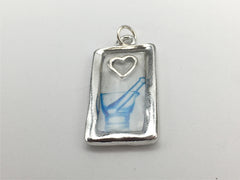 Pewter pendant mortar & pestle, sterling silver open heart -resin,RX,Pharmacist
