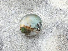 Sterling silver 25mm Round Pendant with Shell, Shells, Sand, Sea glass, Palm Tree, stones,  shore, Moon, Sun alcohol ink art, island, beach comber