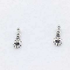 Sterling silver 3mm ball stud with tiny Ladybug dangle earrings- insect, lady bug, bugs