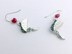 Pewter & Sterling Silver Taco with dangling chili pepper Earrings- food, tacos