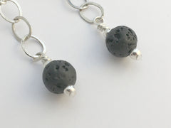 Sterling silver, Black Volcanic Scoria and Carved Quartz Crystal dangle earrings