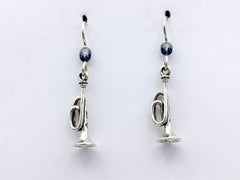 Sterling Silver bugle dangle Earrings -music, instrument, military, horn, band