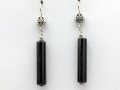 Pewter & Sterling Silver Oval Celtic Knot dangle Earrings-long black glass,knots