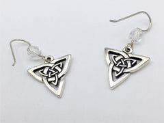 Pewter & sterling silver Large Celtic double Trinity knot dangle earrings-glass