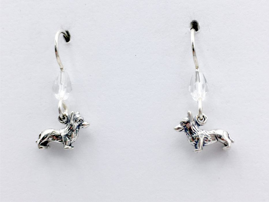 Sterling silver tiny corgi dog dangle Earrings-corgis, Pembroke, Cardigan Welsh