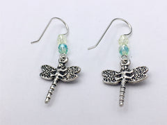 Pewter and Sterling silver dragonfly dangle earrings-dragonflies, insects,insect