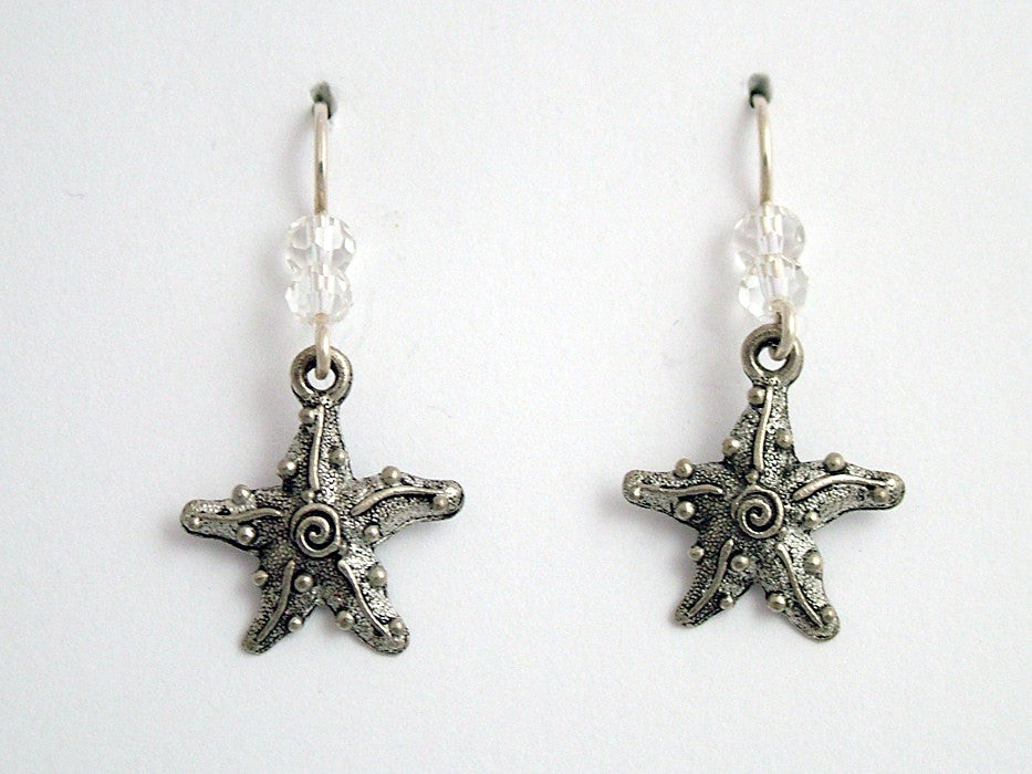 Pewter & Sterling silver starfish w/ spiral earrings-ocean-coast- sea, star fish
