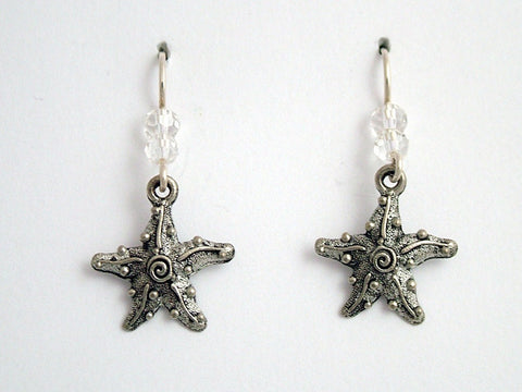 Pewter & Sterling silver starfish w/ spiral earrings-ocean-coast- sea, star fish