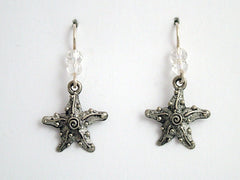 Pewter & Sterling silver starfish w/ spiral earrings-ocean-coast- sea, star fish