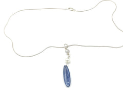 20 inch Sterling Silver snake chain with Kyanite, Freshwater Pearls, faceted Amethyst pendant and Earrings