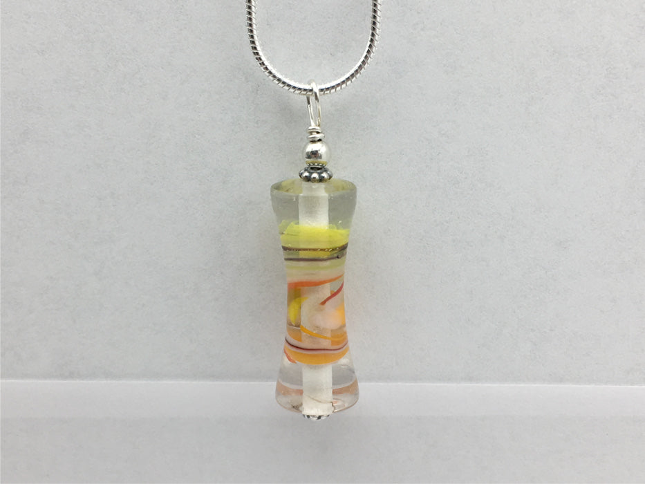 Sterling Silver 16 inch snake chain with multi color swirl glass tube bead pendant