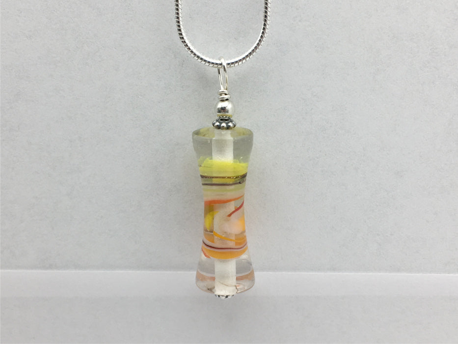 Sterling Silver 16 inch snake chain with multi color swirl glass tube bead pendant