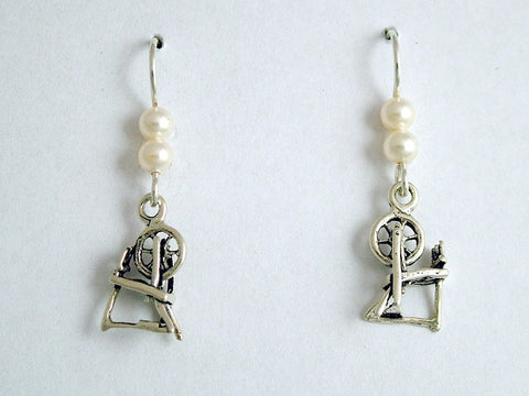 Sterling Silver Spinning Wheel dangle earrings-yarn arts, knit, spinner, wheels