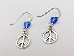 Sterling silver  peace sign dangle earrings- world, signs, peaceful, heart