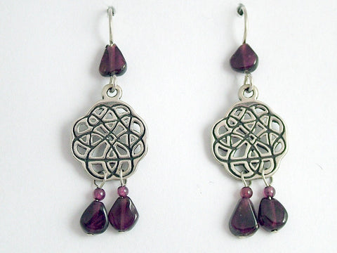 Sterling Silver swoopy Celtic Knot dangle Earrings-garnet dangles, knots