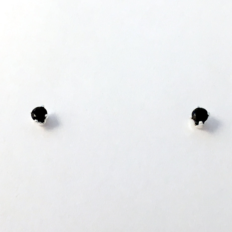 Sterling silver tiny 3mm Black Spinel stud earrings studs faceted