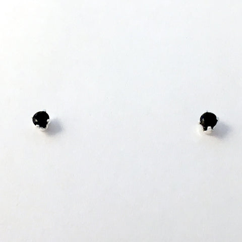 Sterling silver tiny 3mm Black Spinel stud earrings-studs, faceted,