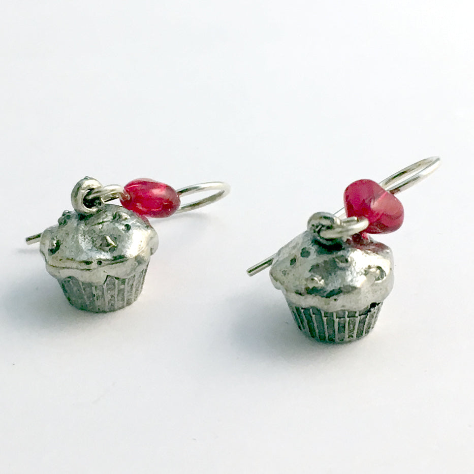 Pewter & Sterling silver muffin/cupcake dangle Earrings-baker, baking –  Jewelia Designs