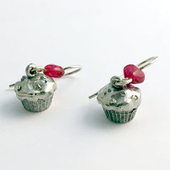 Pewter & Sterling silver muffin or cupcake dangle Earrings-baker, baking,muffins