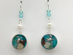 Sterling silver 25mm Round Pendant with Chain and Earring Set with Shells, Sand, Sea glass, Seaweed, plants, Sea turtle,  New Jersey, LBI, shore, ocean,  beach comber, Alcohol ink