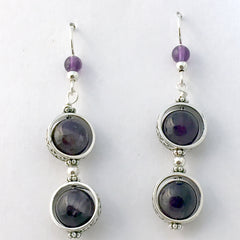 Sterling Silver and Amethyst bead wave band earrings- amethysts, February