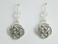 Pewter & Sterling Silver large Round Celtic Knot dangle Earrings- clear glass