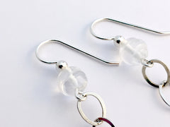 Sterling silver, Black Volcanic Scoria and Carved Quartz Crystal dangle earrings
