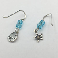 Sterling silver tiny Starfish & sand dollar earrings-ocean-beach-Star Fish, tide pool