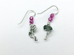 Sterling silver flamingo dangle earrings-bird-fuchsia pink  crystal, flamingoes