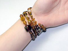 4 Strand Glass lampwork bead, crystal bead Memory Wire Bracelet, Browns