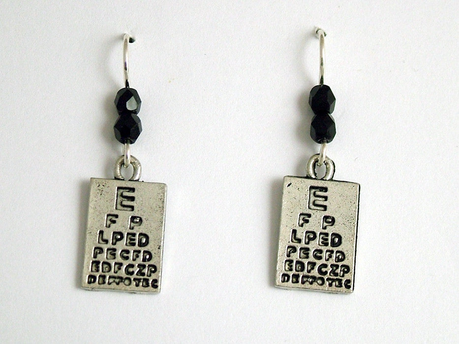 Pewter & Sterling Silver Eye Chart Earrings-Doctor, Dr. Optometrist, Optician