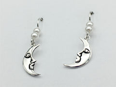 Sterling Silver crescent moon face dangle earrings-  moons, celestial, astronomy