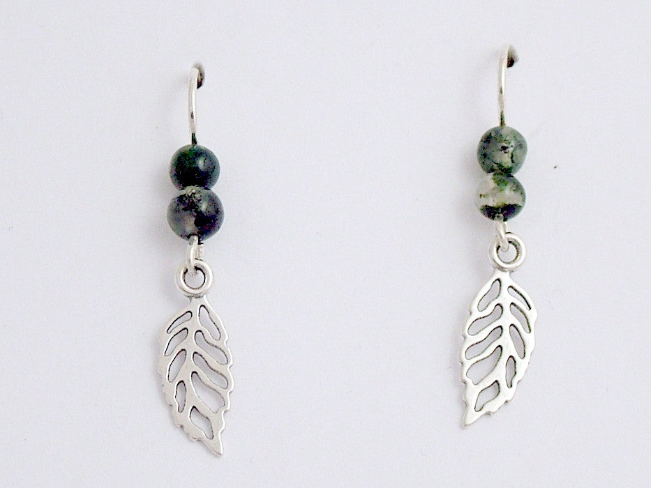 Sterling Silver open leaf dangle earrings- tree, nature , leaves, moss agate,