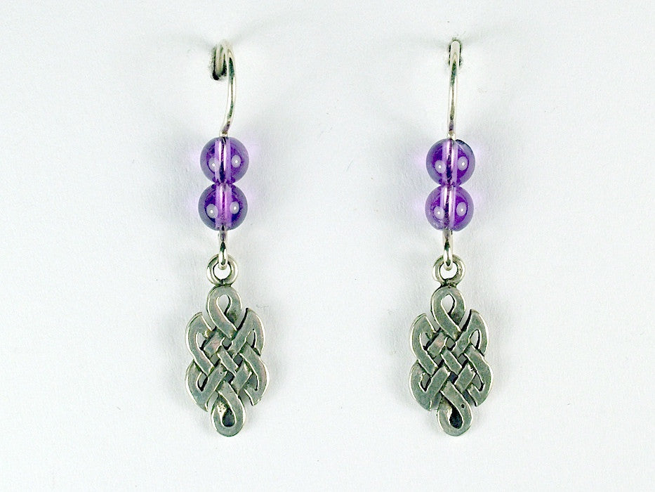 Sterling Silver Celtic Knot dangle Earrings- amethyst beads, Knots, 1 3/8" long