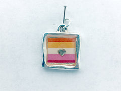 Pewter with Lesbian pride flag &  tiny sterling silver Heart pendant-resin, LGBTQ