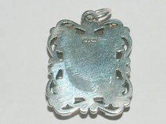 Sterling silver Ornate Rectangular Pendant with Triskelion, Green, Celtic