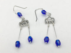Sterling silver small petroglyph rain cloud with wire rain drops dangle earrings-blue glass