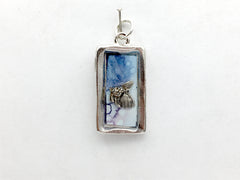 Pewter frame, sterling silver fancy goldfish pendant-resin,tropical fish, aquarium,sea