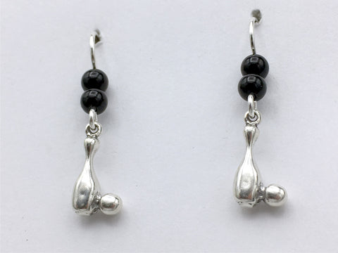 Sterling Silver tiny Bowling Pin and Ball dangle earrings-bowler, team colors, pins