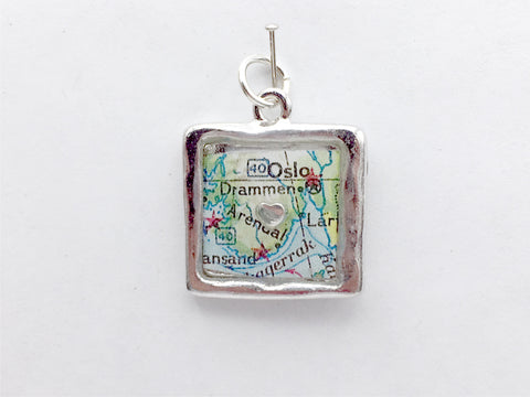 Pewter w/ Sterling Silver heart with Oslo Norway Map pendant, Drammen, Arendal