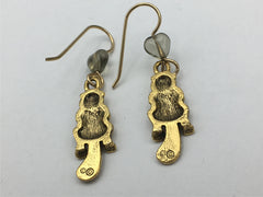 Goldtone Pewter & 14K GF wire beaver dangle earrings-beavers,animal, rodent, dam