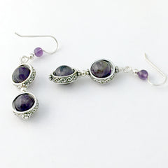 Sterling Silver and Amethyst bead wave band earrings- amethysts, February