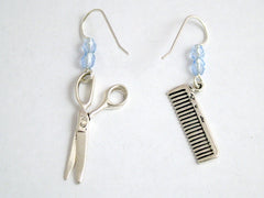 Sterling silver Hair Stylist dangle Earrings-Scissor & Comb, Cosmetologist,salon