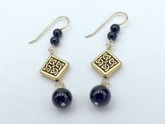 Gold tone Pewter & 14kgf Celtic Knot dangle earrings- Black Onyx , knots, 2"