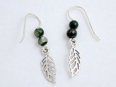 Sterling Silver open leaf dangle earrings- tree, nature , leaves, moss agate,