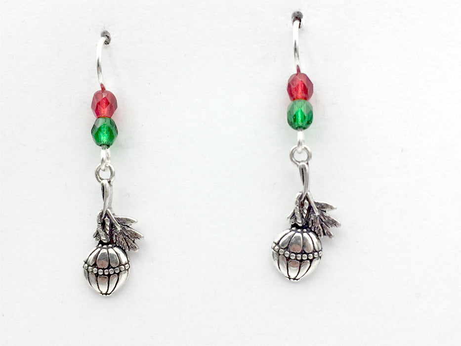 Sterling silver Christmas ornament with branch dangle earrings-trees, Holiday, ornaments