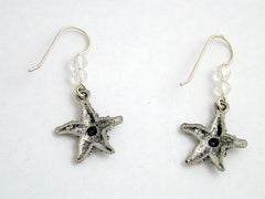 Pewter & Sterling silver starfish w/ spiral earrings-ocean-coast- sea, star fish